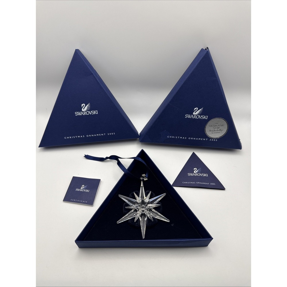 Swarovski Crystal Christmas Ornament 2005 Star with Box & Certificate